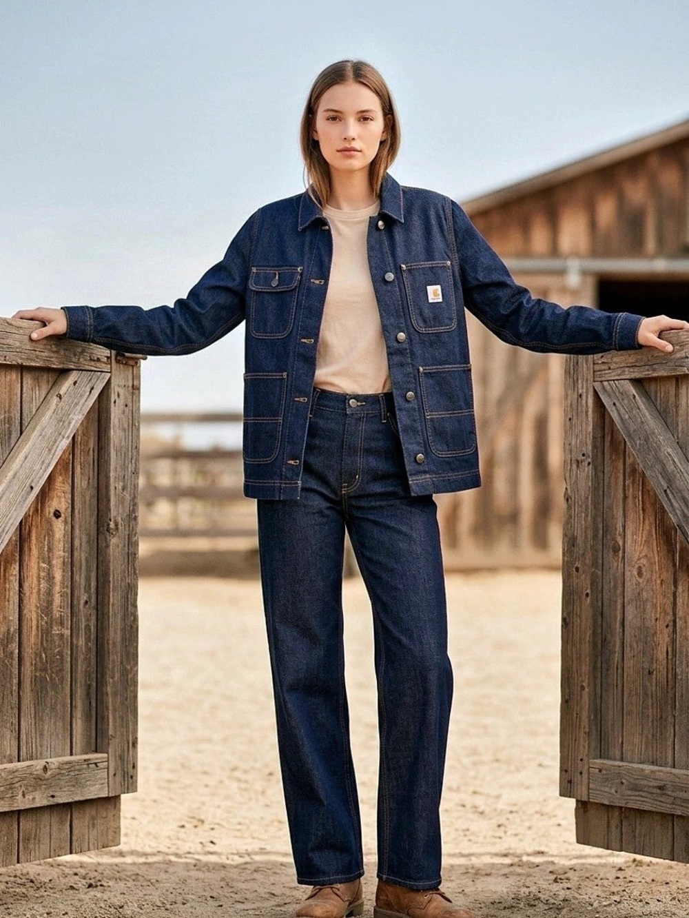 Carhartt Women’s 4-6 Small Blue Denim Chore Coat Jacket Button Front Pockets